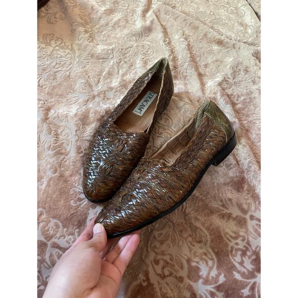 Men’s vintage‎ 80s leather woven stracam brown loafers 8.5 - Picture 1 of 6